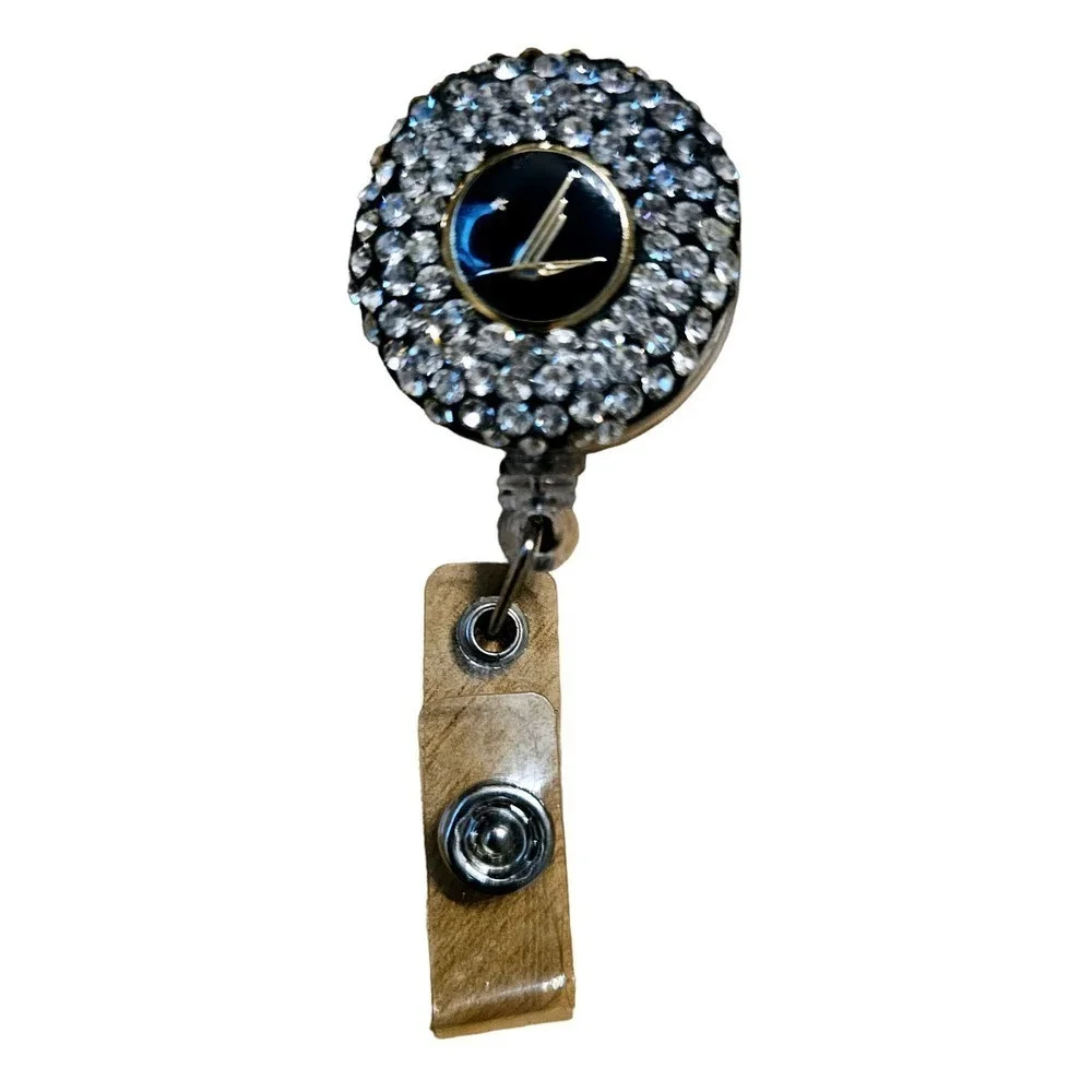 ID holder. Retractable. Vintage AS Button. Handmade. Bling. Rare. Crew. Unique